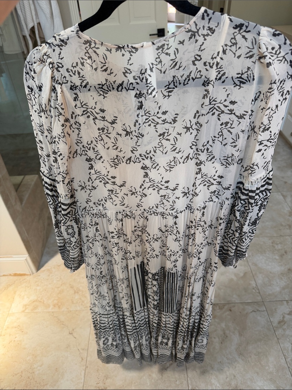 Anthropologie Cream & Black Floral Maxi Dress with Tassels XS - Picture 7 of 9